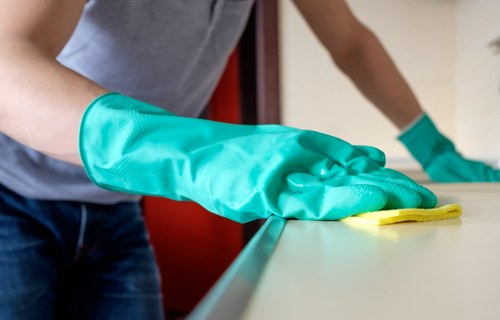 Close-up of deep cleaning a fabric couch